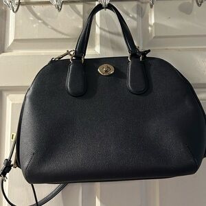 Coach Black Leather Dome Satchel with Gold Hardware